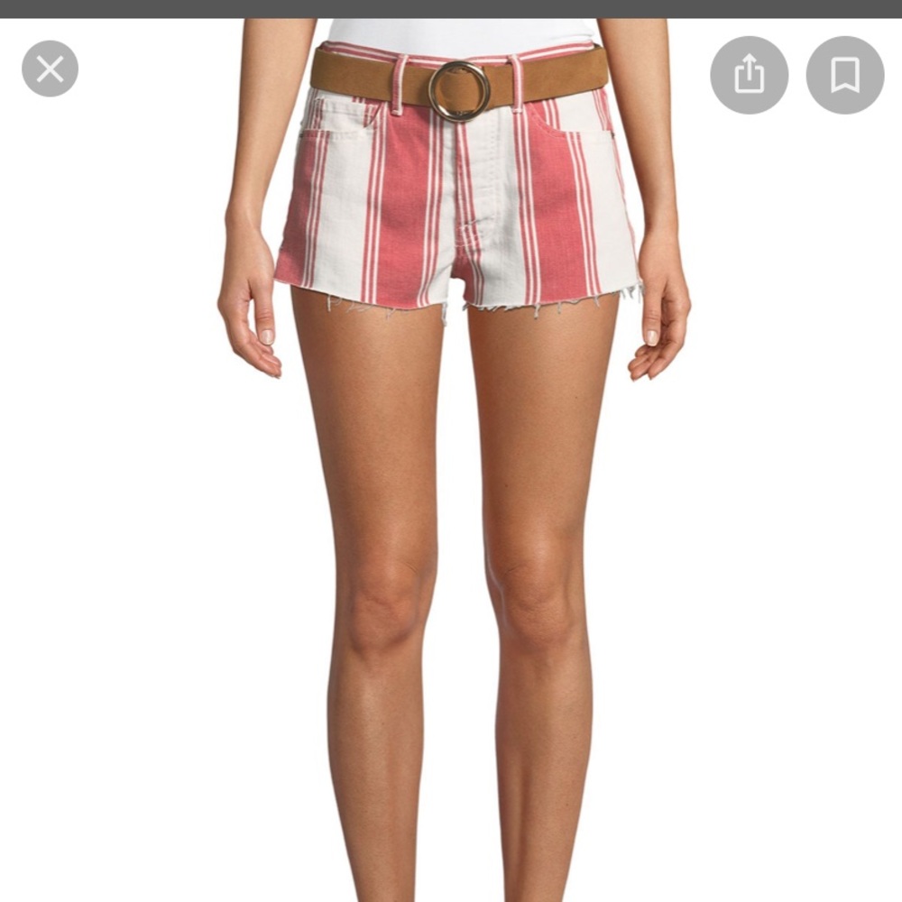 💕Frame Le Cutoff Denim Red Striped Shorts✨❤️